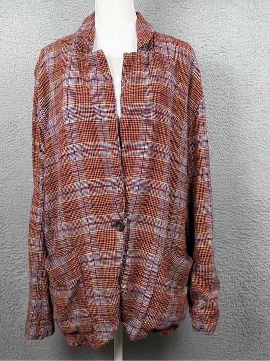 Free People Jackets & Blazers - Free People Simply Plaid Blazer Womens S Front Button Slouchy Preppy Linen Blend